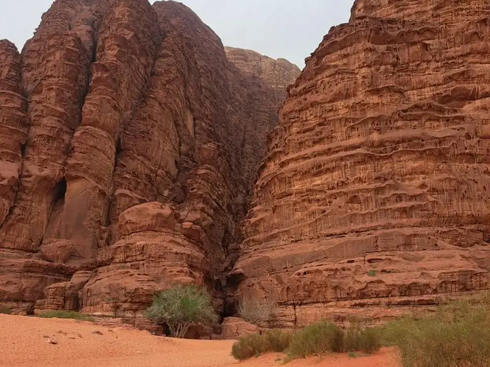 Unique red rock formations in the Wadi Rum desert